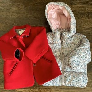H&M Floral Puffer Jacket & Zara Red Wool Coat 12-18M